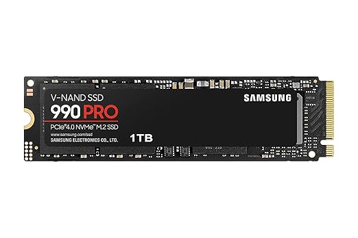 Samsung 990 PRO SSD 1TB PCIe 4.0 M.2 Internal SSD, Seq. Read Speeds Up to 7,450 MB/s for High End Computing, Gaming, Video Editing and Heavy Duty Workstations, MZ-V9P1T0BW.